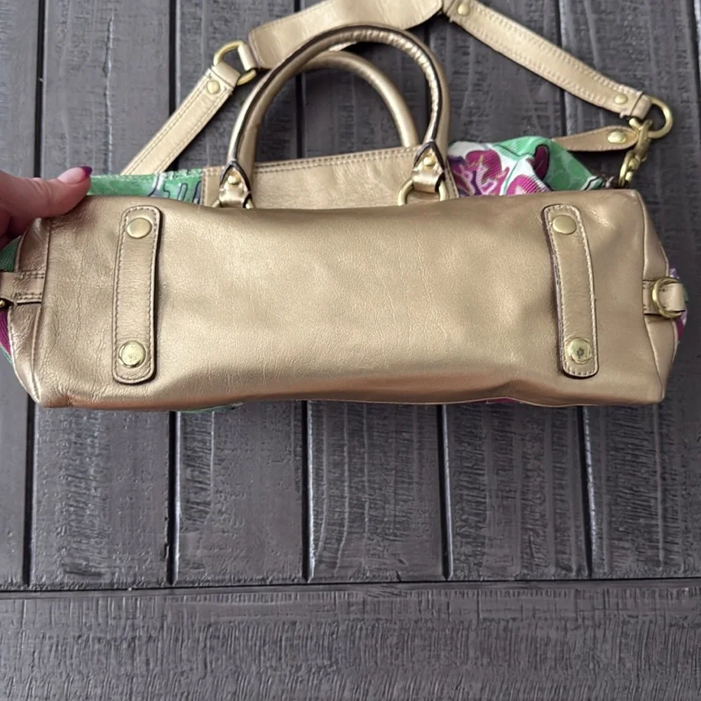 Coach Green, Purple and Gold Floral Satchel - Picture 5 of 6